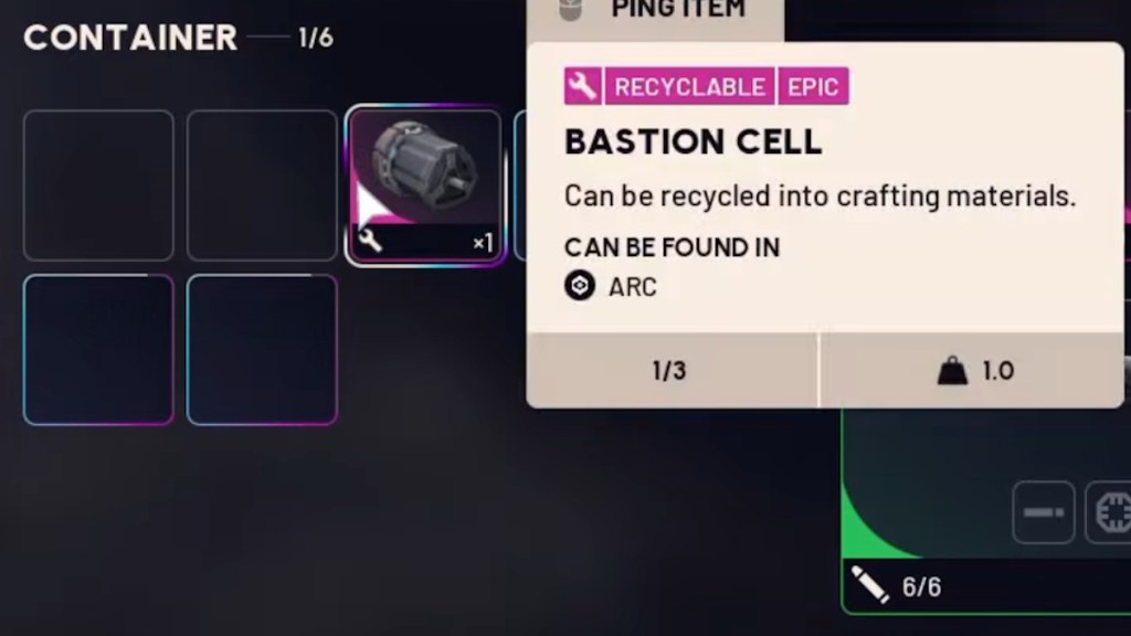 Bastion Cell loot found inside a Bastion in Arc Raiders