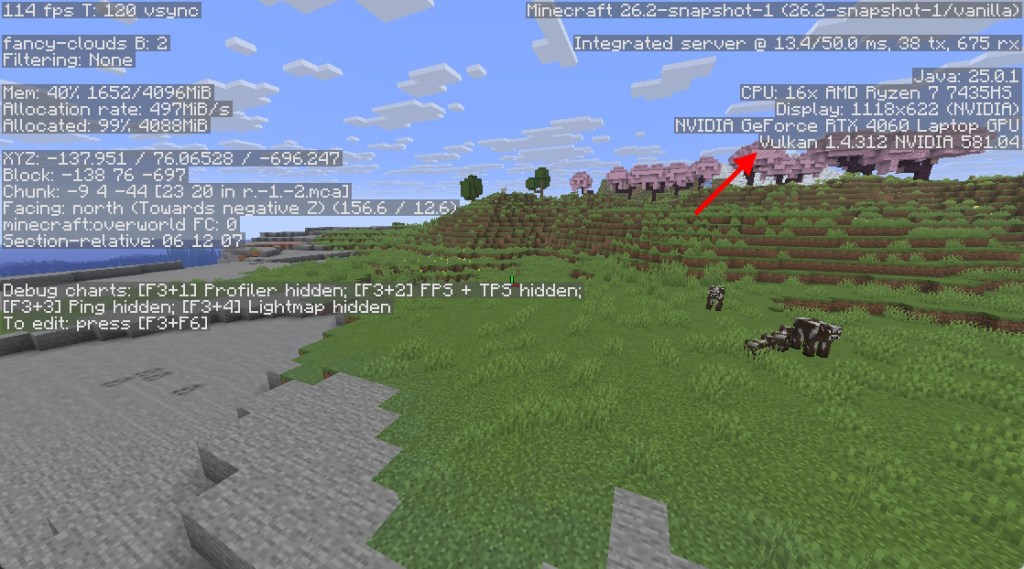Check Vulkan is working in Minecraft using F3