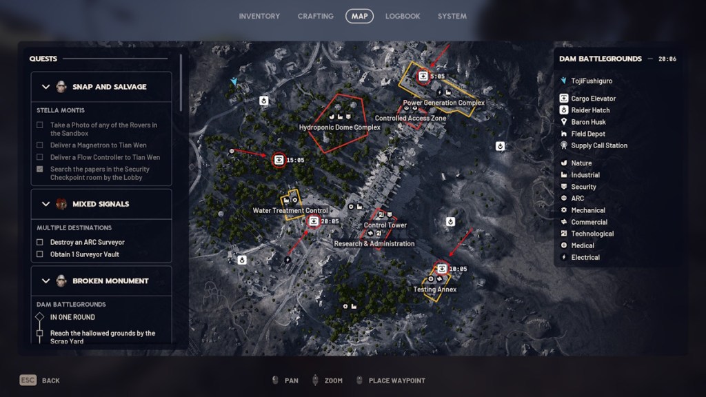 Common Extraction Points marked on the map in Arc Raiders