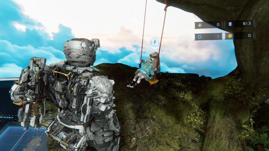 Diana on swings in Pragmata