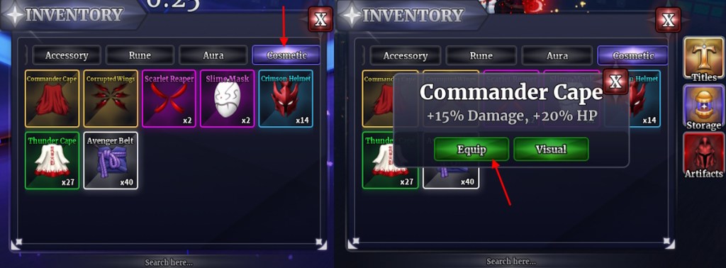 Equip Cosmetics in Sailor Piece