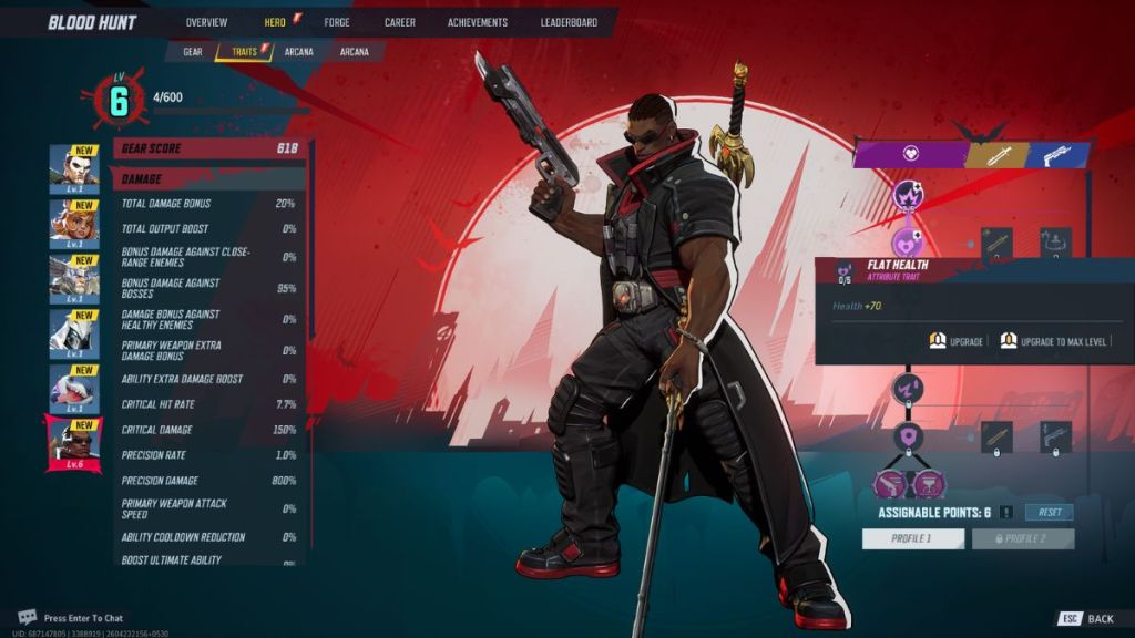 Marvel Rivals Blood Hunt Mode Hero Trait Menu