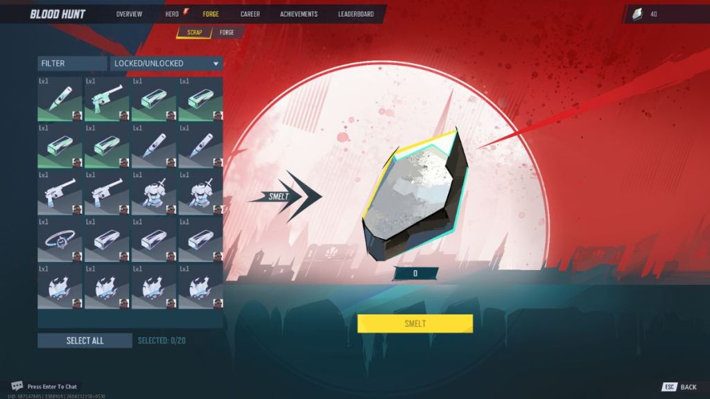 Marvel Rivals Blood Hunt Mode Smelting Menu