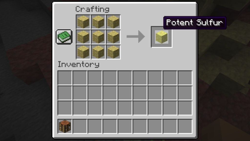 Minecraft Potent Sulfur block Crafting Recipe 