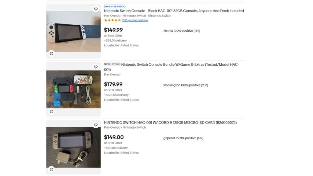 Nintendo Switch Listings on eBay