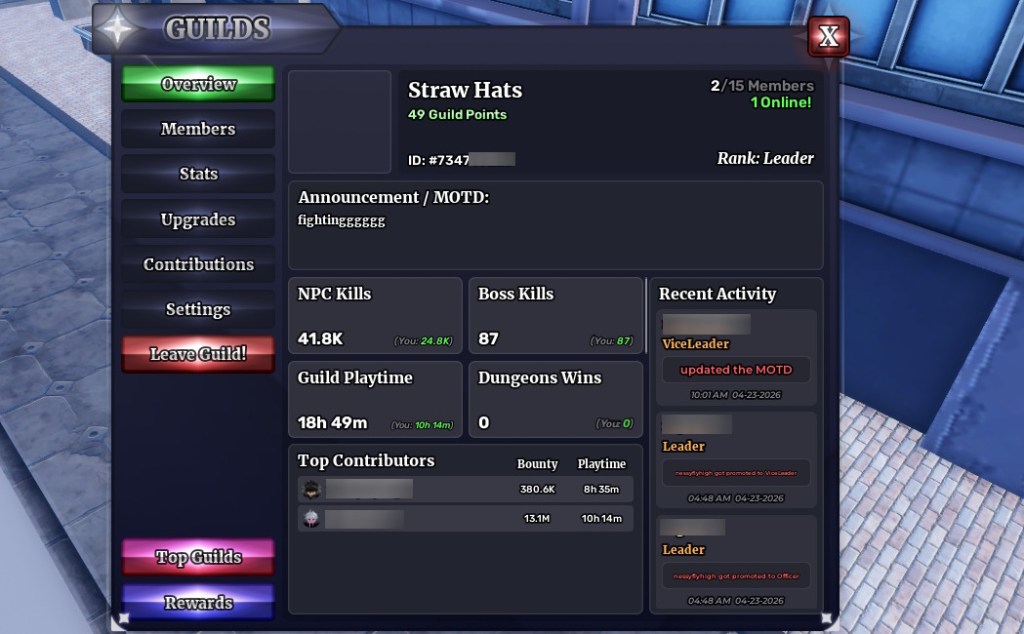 Overview page in Sailor Piece guilds