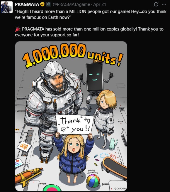 Pragmata sales X post by Capcom