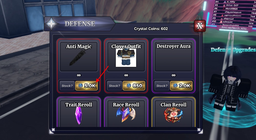 Purchase Anti Magic using Crystal Coins in Sailor Piece