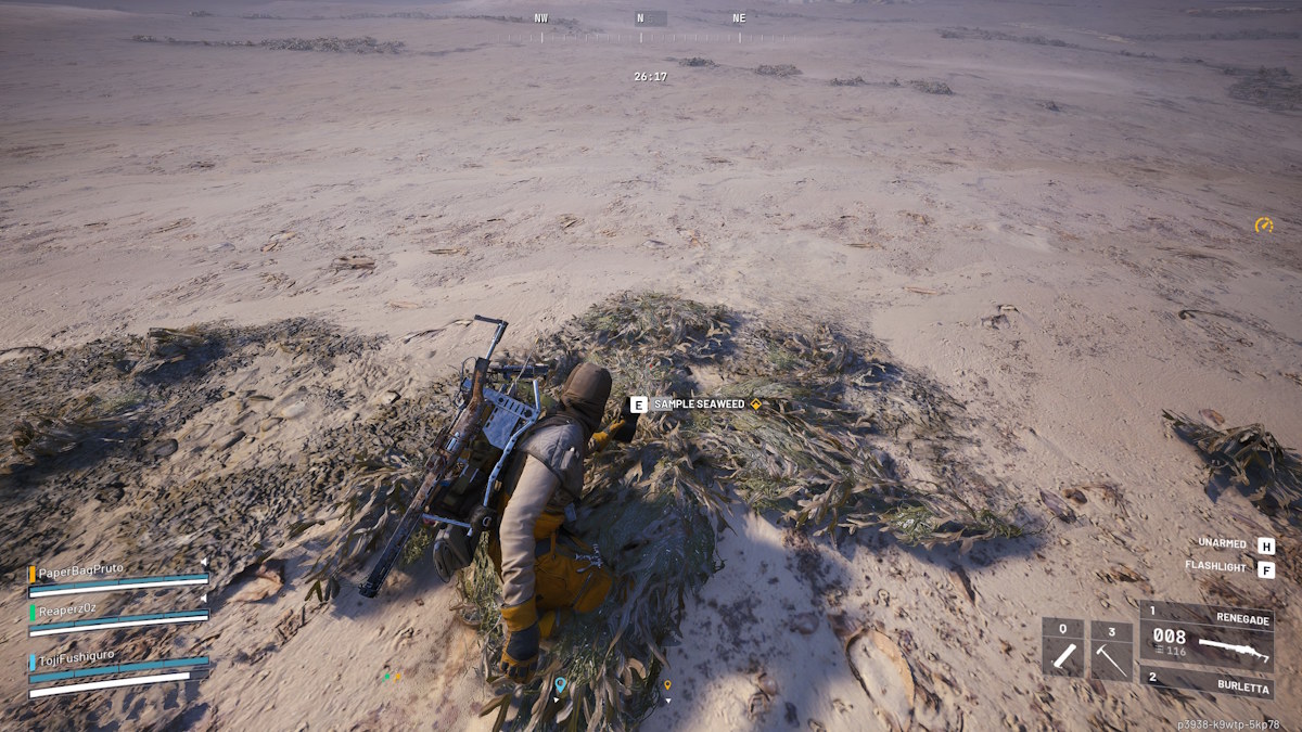 Raider recogiendo la muestra de un alga en Arc Raiders