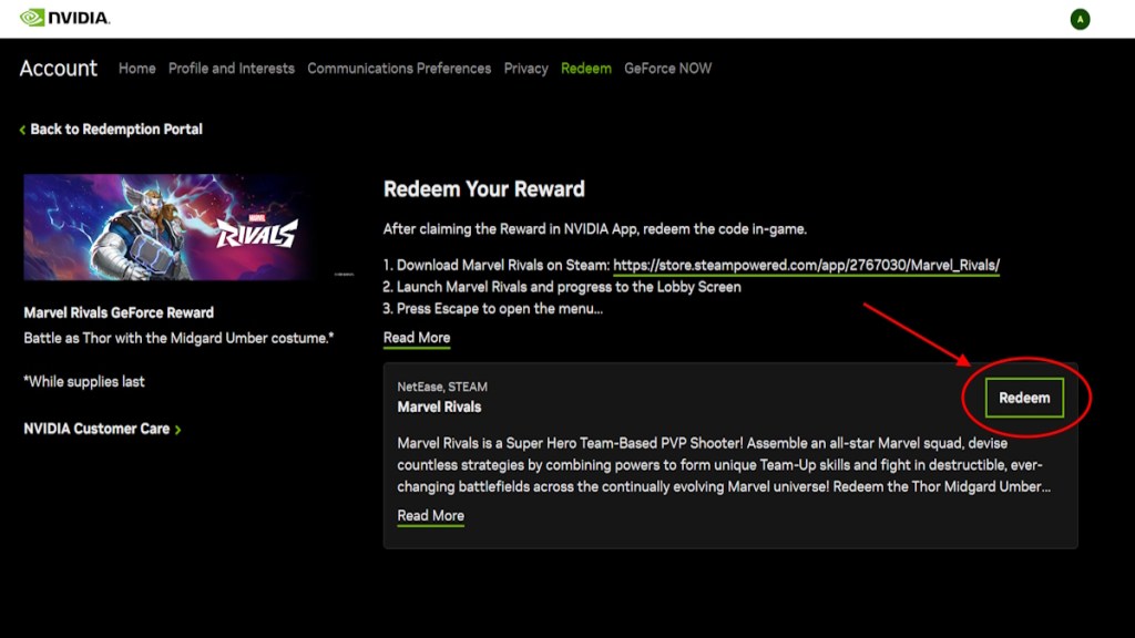 Redeeming the new Thor Midgard Umber costume in Nvidia website