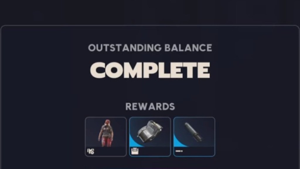 Rewards for completing Outstanding Balance Quest