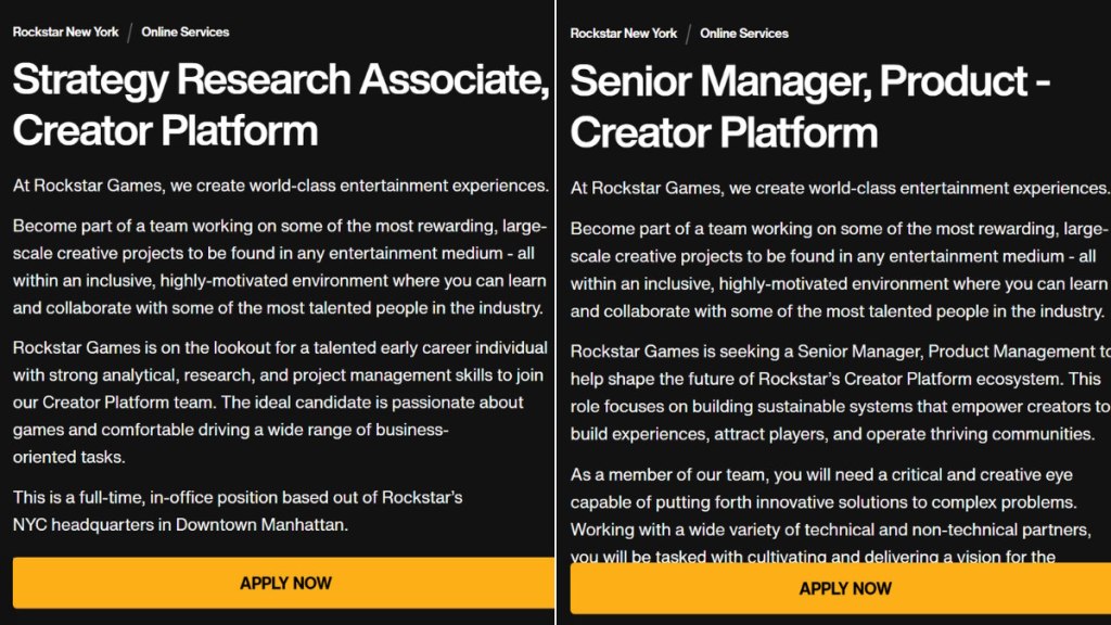 Rockstar's new job listings for their creator platform