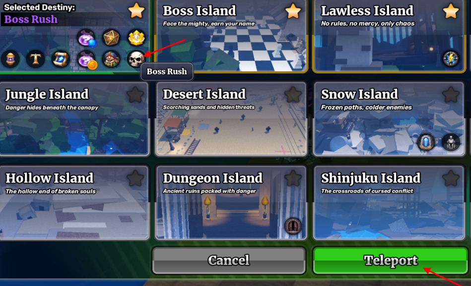 Sailor Island Boss Rush teleport in Sailor Piece