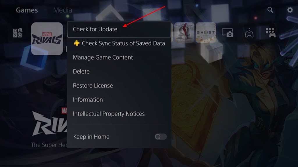 更新 PS5 上的 Marvel Rivals 游戏