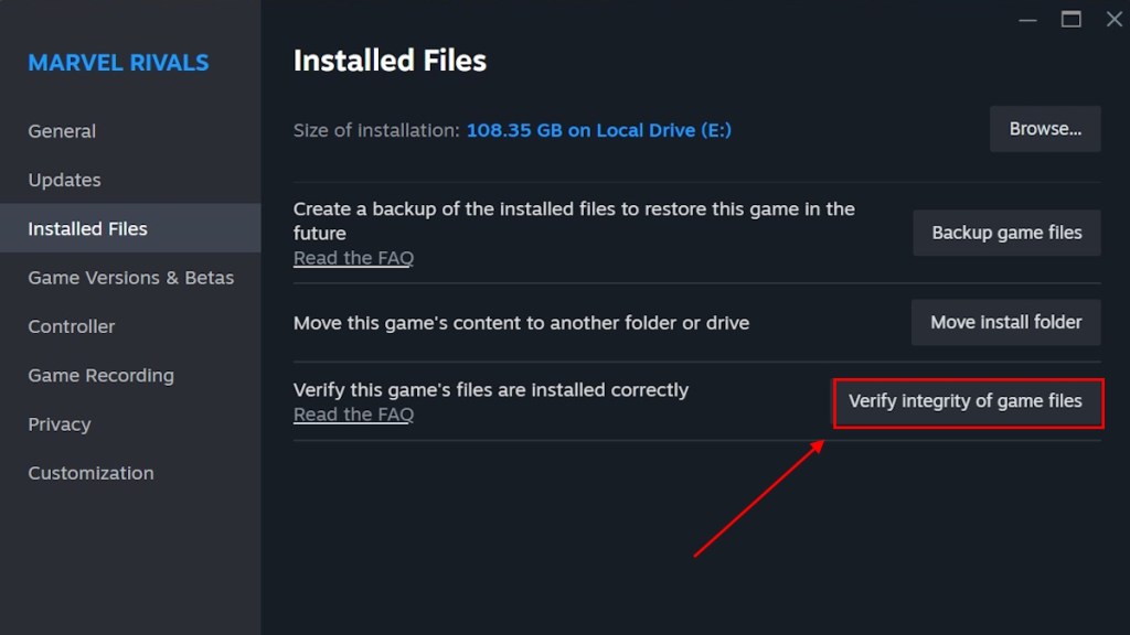 Verifying Integrity of game files in Steam
