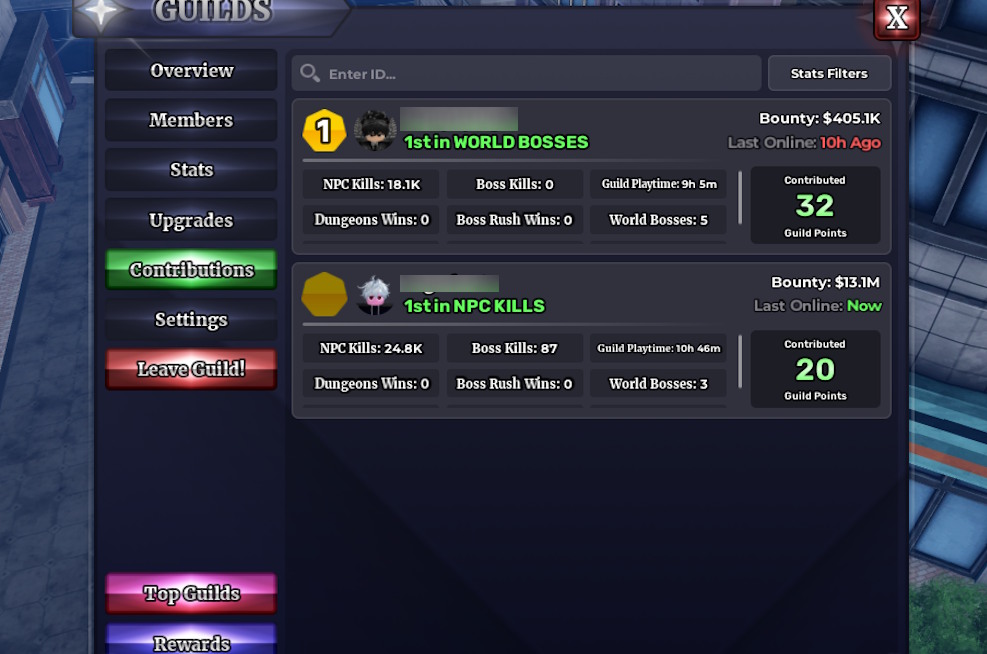 contributions page in guild