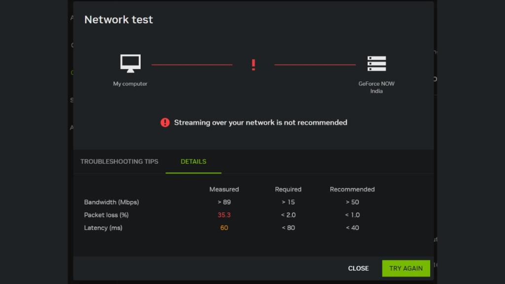 NVIDIA GeForce Now Network Test