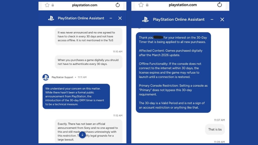 PlayStation DRM Support Chat