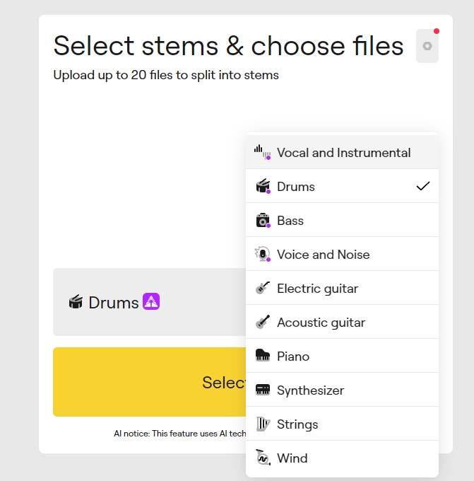 separate drums and bass using LALAL AI