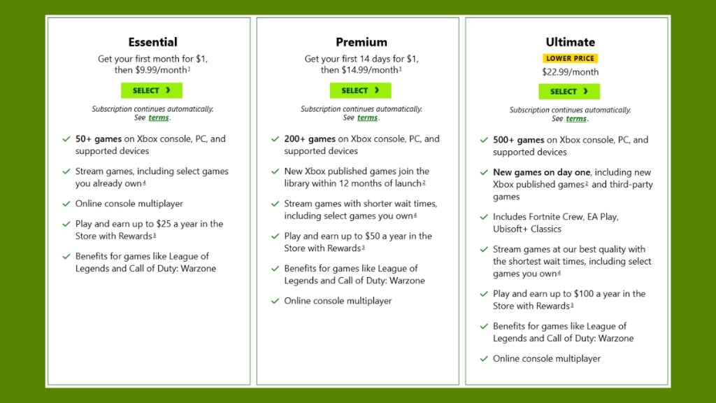 Xbox Game Pass New Pricing Plans