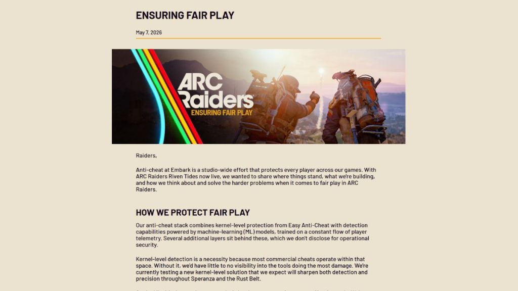 Arc Raiders Ensuring Fair Play Blog Post