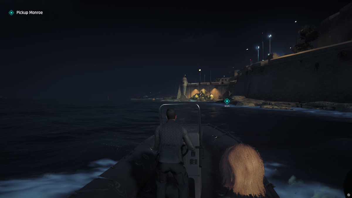 Bond driving a boat in 007 First Light