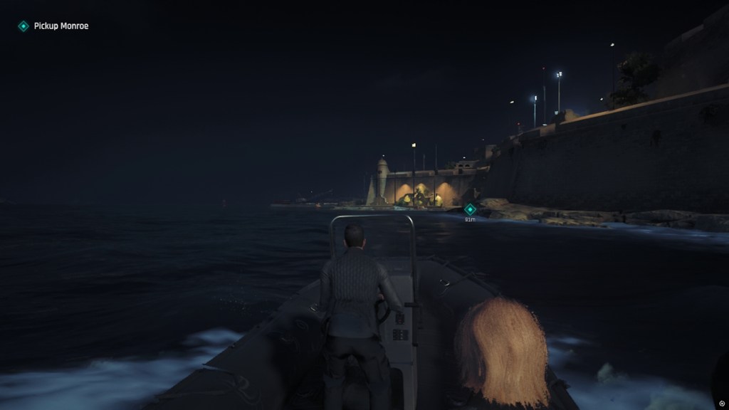 Bond driving a boat in 007 First Light