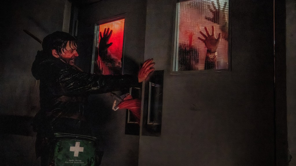 Bryan holding off the zombies in the new Resident Evil movie