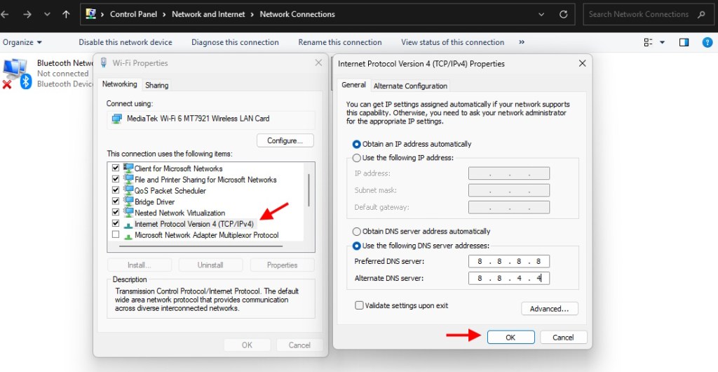 Change the internet protocol version properties
