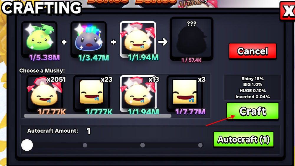 Craft option in Slime RNG