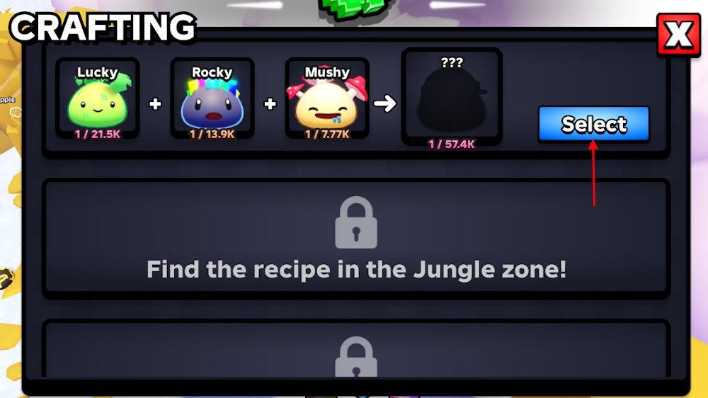 Crafting recipes select option