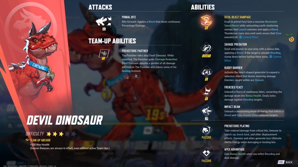 Devil Dinosaur abilities kit in Marvel Rivals