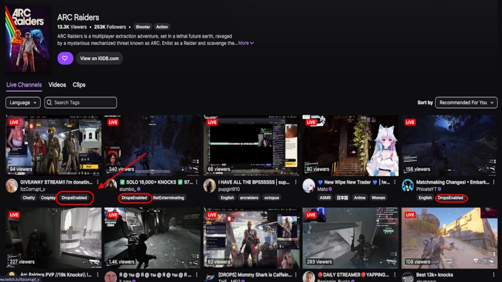 Drops Enabled Arc Raiders Twitch Streams