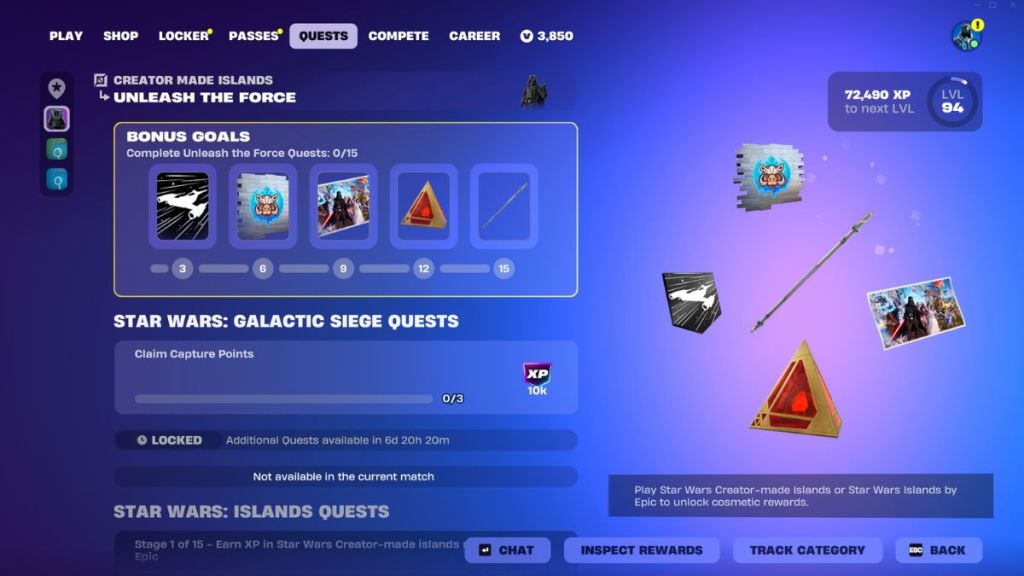 Fortnite Star Wars Unleash the Force Quests