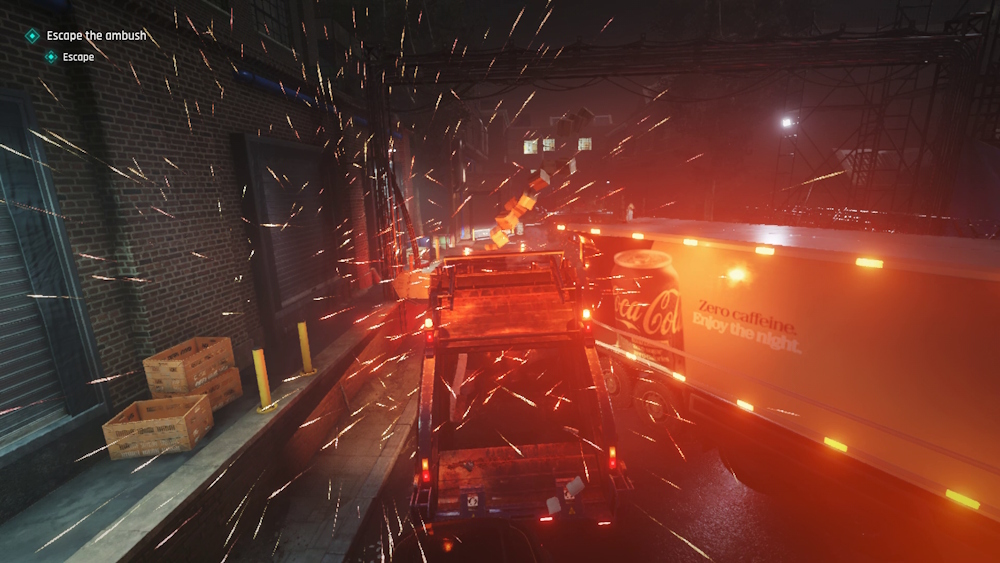 Garbage truck driving in First Light