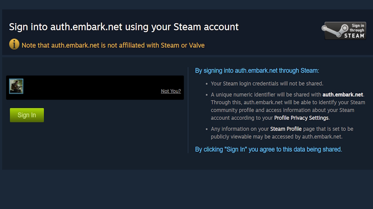 Log in to your account using Steam