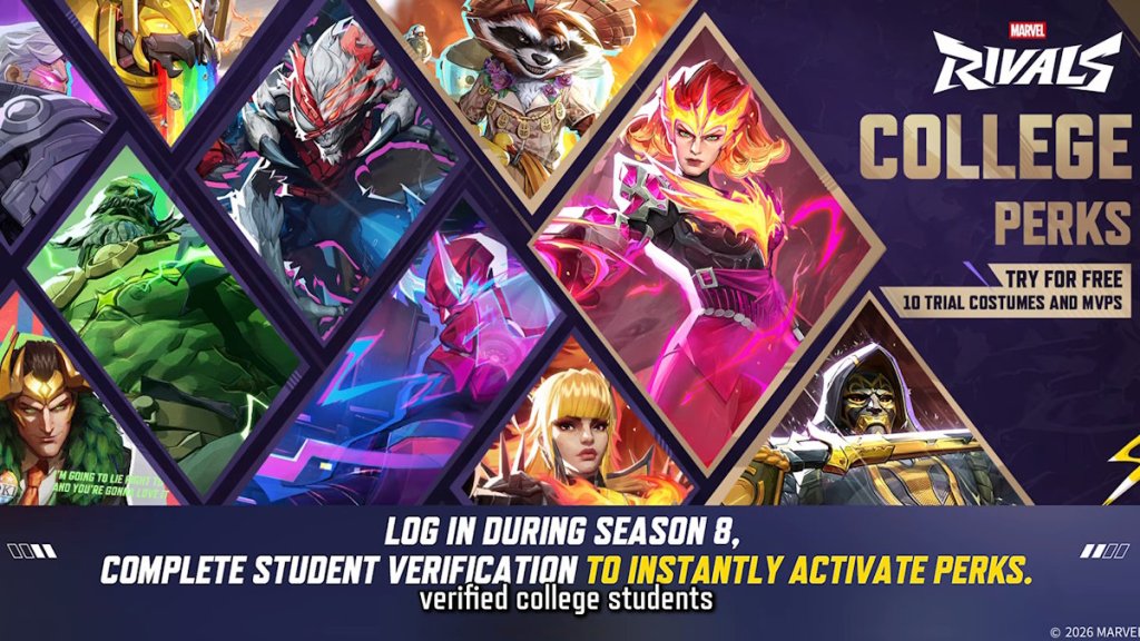 Marvel Rivals 第 8 季中的新大学福利皮肤