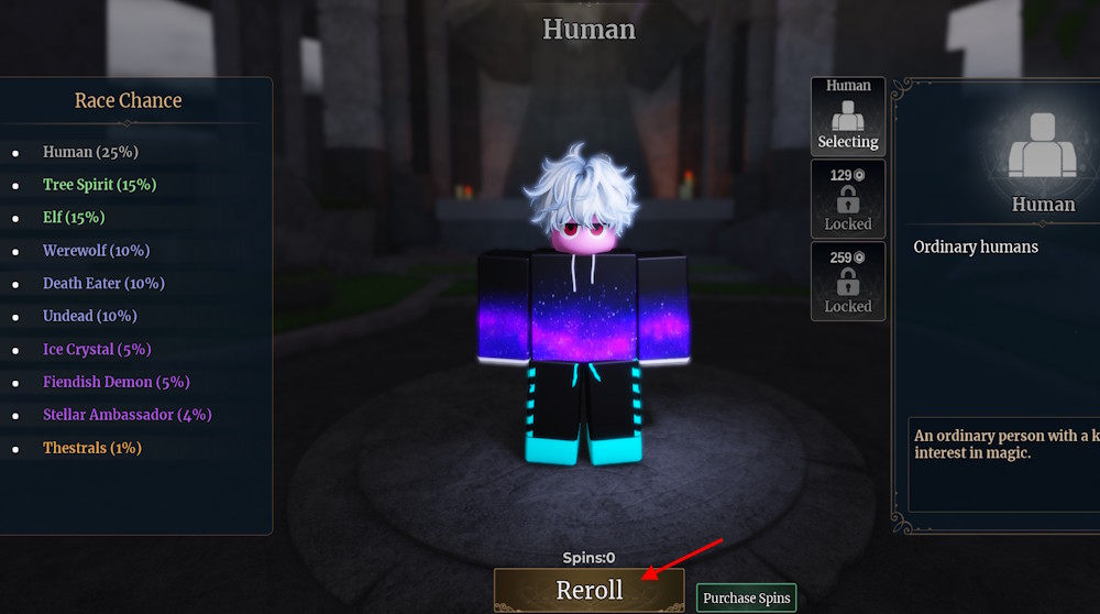 Race roll and purchase in Wizard Alchemy
