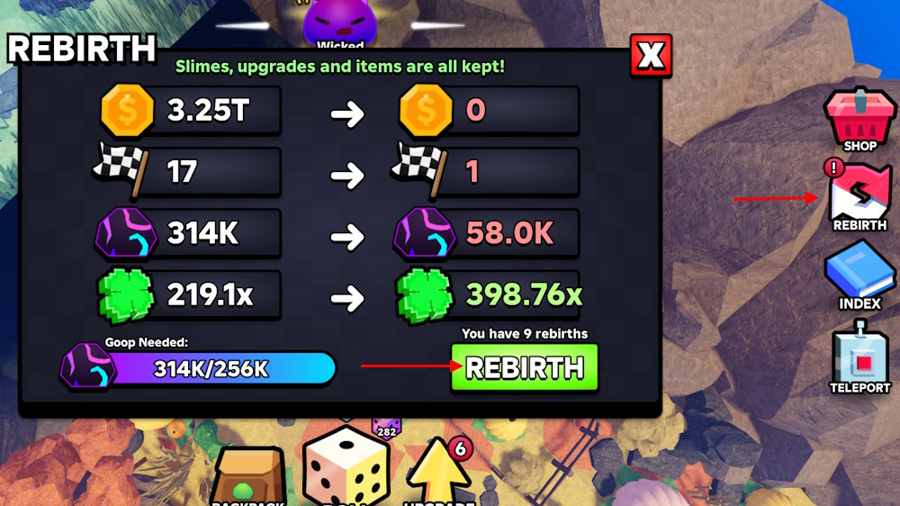 Rebirth option in Slime RNG