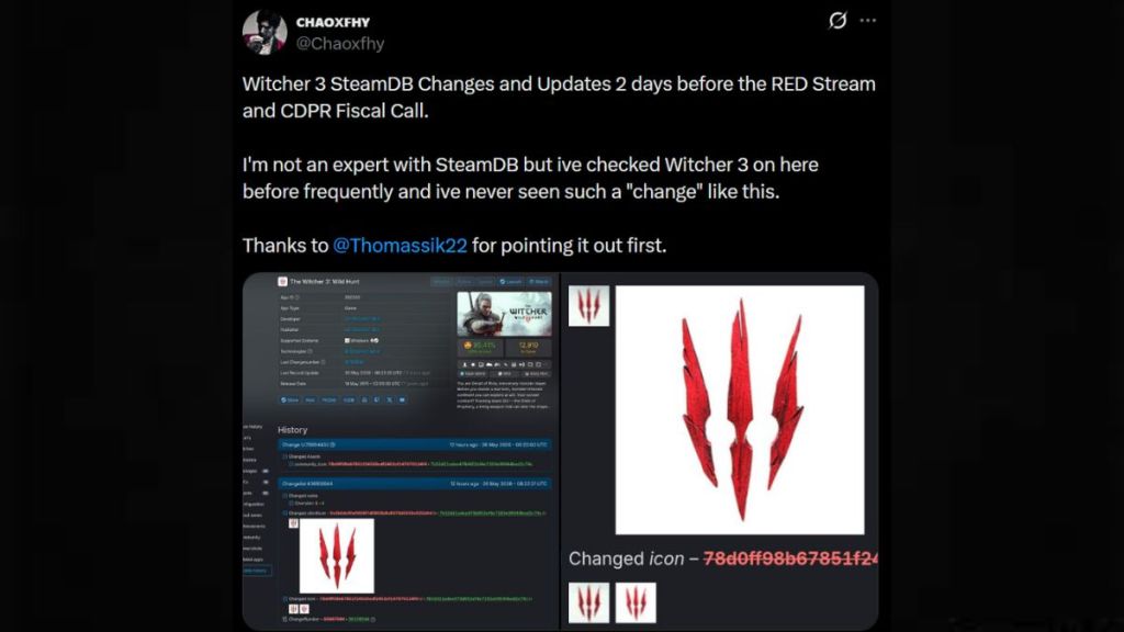 The Witcher 3 Steam DB update