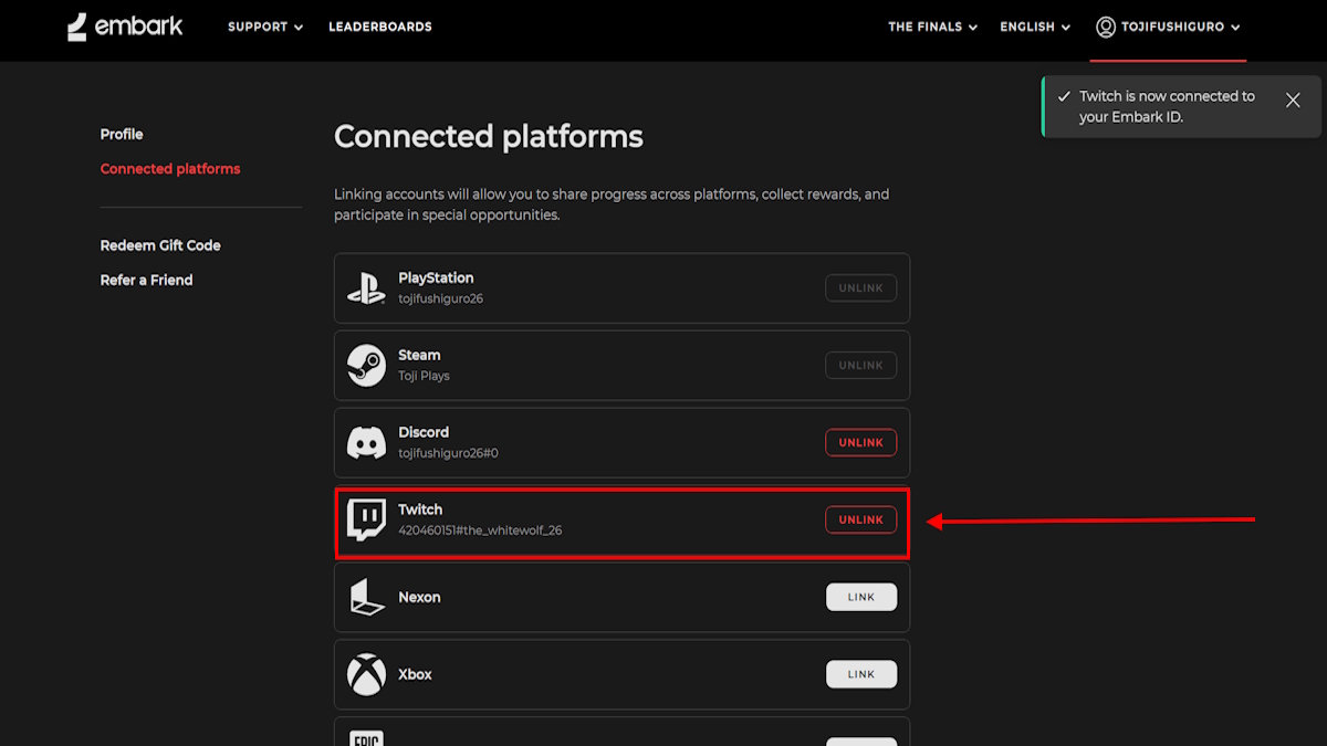 Twitch connected with game ID