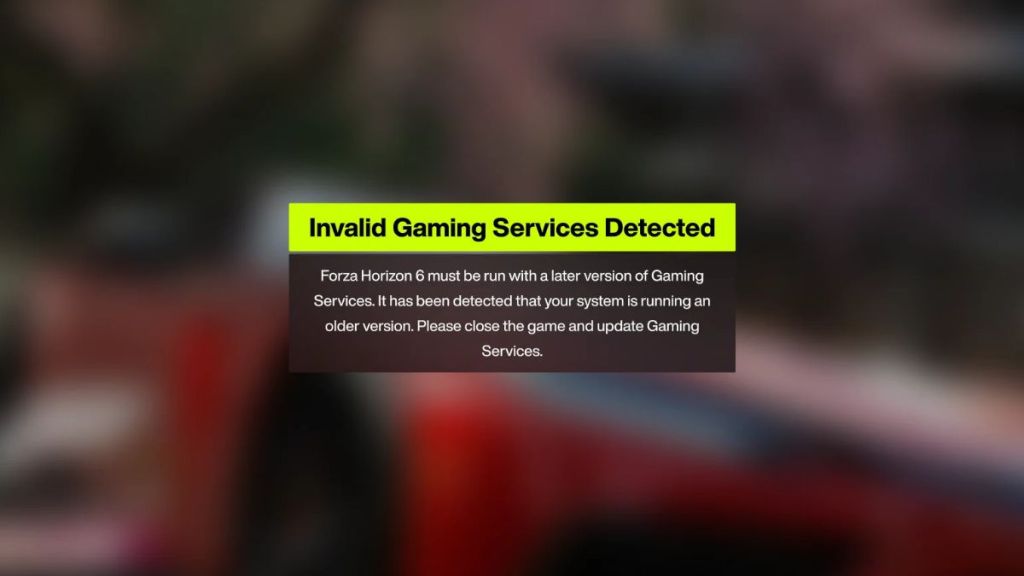 Forza Horizon 6 Gaming Services Error Displayed