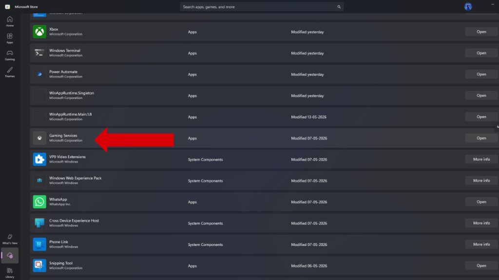 Gaming Services on PC Microsoft Store