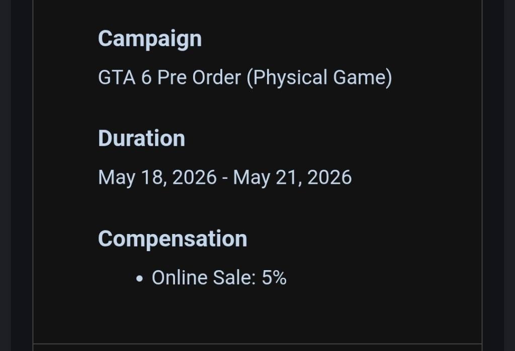 GTA 6 best buy leak screenshot with pre-order dates