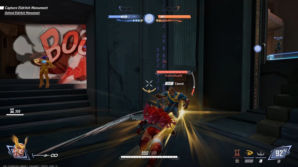 Angela spearing Cyclops in Marvel Rivals