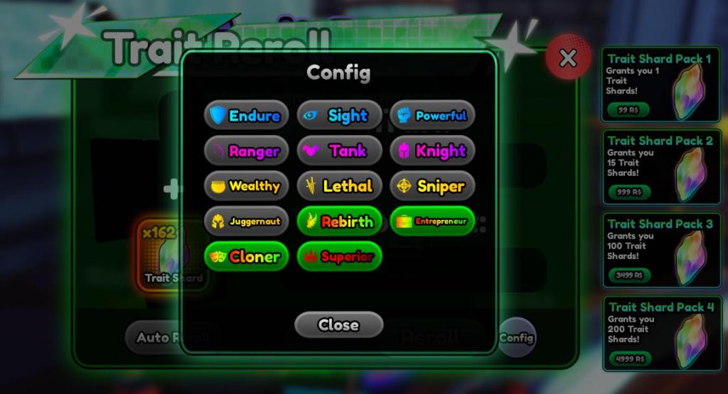 Auto Reroll traits in Anime Squadron