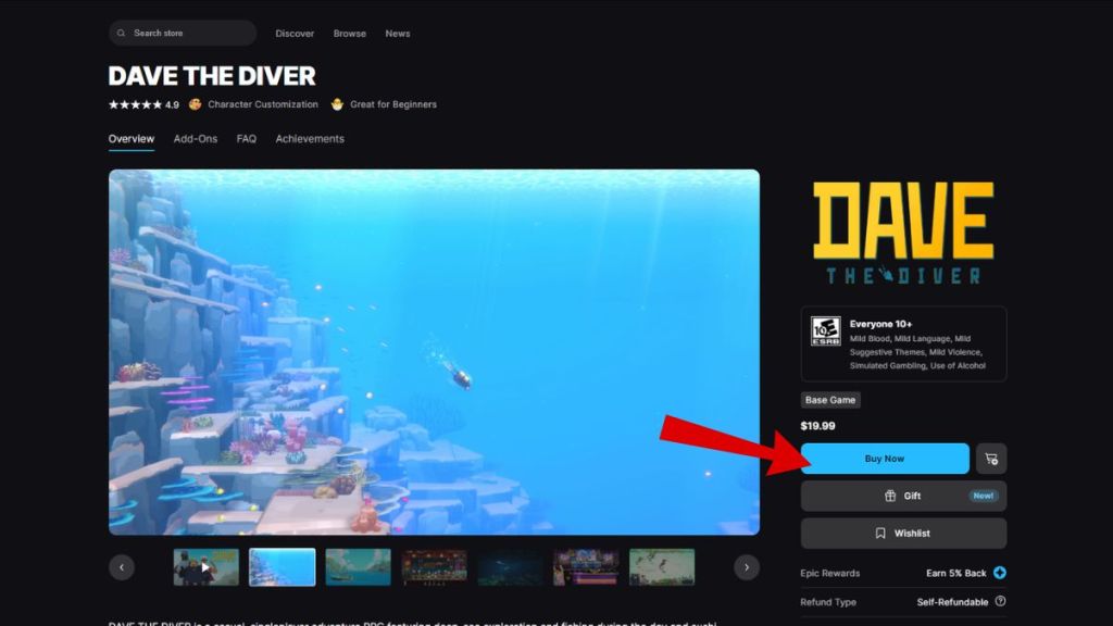Fortnite Dave the Diver Epic Games Store