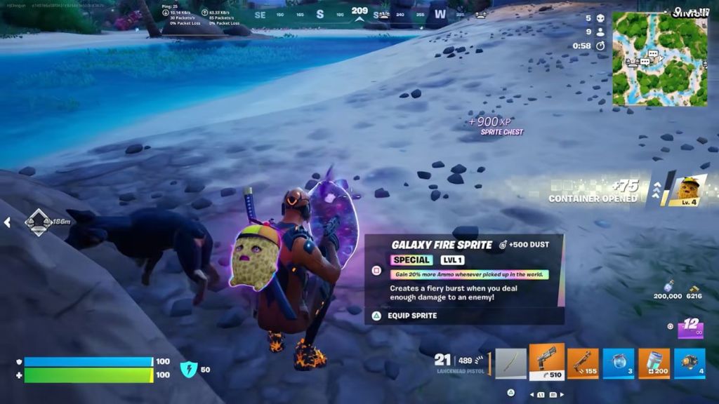 Player standing in front of Galaxy Fire Sprite in Fortnite Chapter 7 Season 3