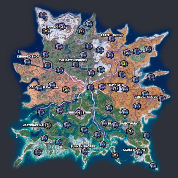 Sprite Chest Locations on the Fortnite Chapter 7 Season 3 map