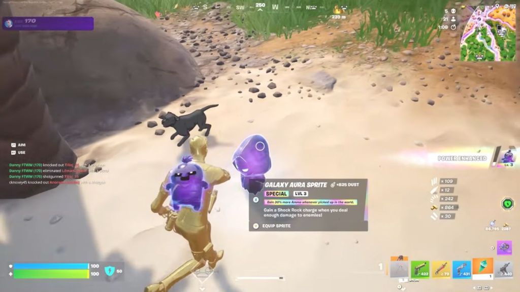 Fortnite player standing in front of a Galaxy Aura Sprite in Chapter 7 Season 3